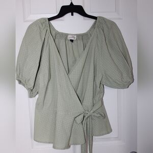 Universal Thread Sage Green Wrap Peplum Blouse